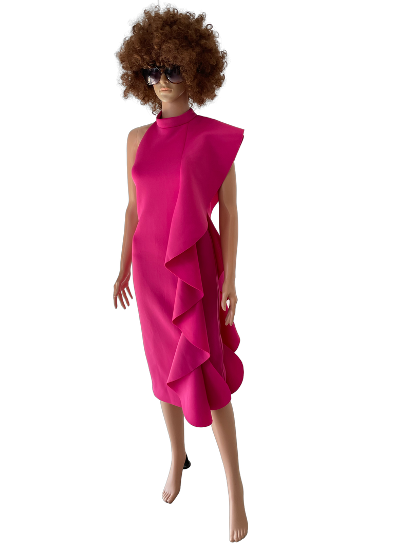 Cherry pink midi body con dress in scuba material