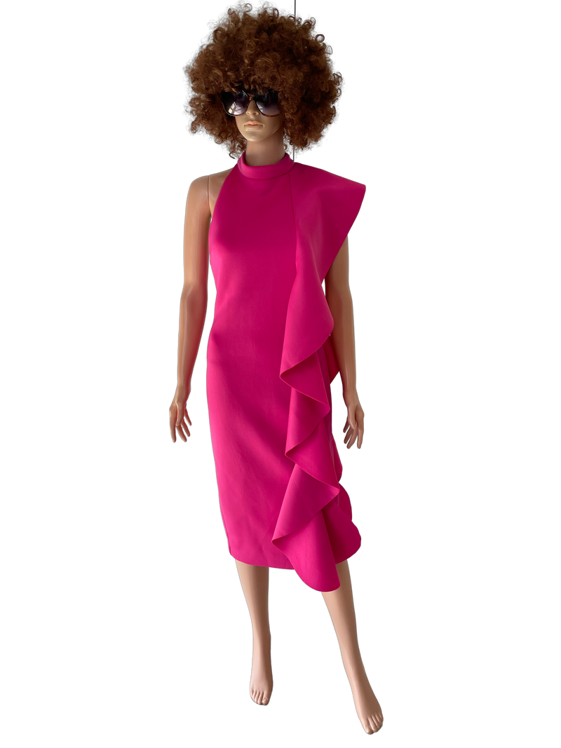 Cherry pink midi body con dress in scuba material