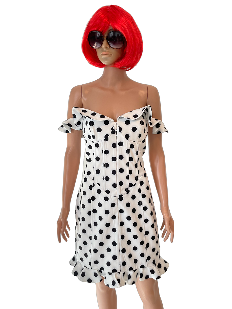 White Polka Dot Body Con Dress Size 16