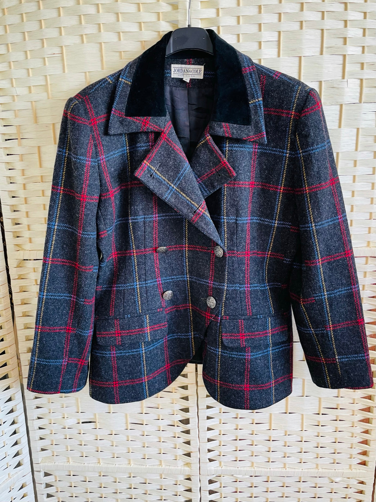 Rent Vintage Woolen Tartan Blazer Rent Vintage and Pre-loved fashion, Bristol Vintage shop, Bristol dress hire, clothes to rent and dress rental, designer bag rental, dress hire, Bristol dress hire, prom dress rental, wedding dress rental, Bristol alterations, wedding dress hire, Bristol dress alterations