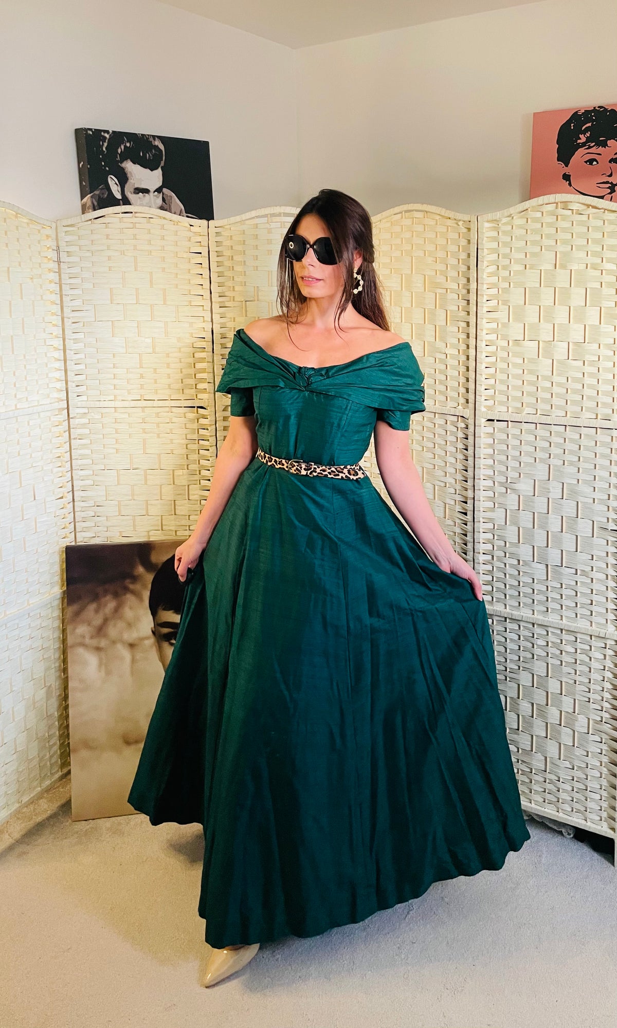 Emerald Green Taffeta Bardot Maxi Dress WearMyWardrobeOut Emerald Green Taffeta Bardot Maxi Dress WearMyWardrobeOut