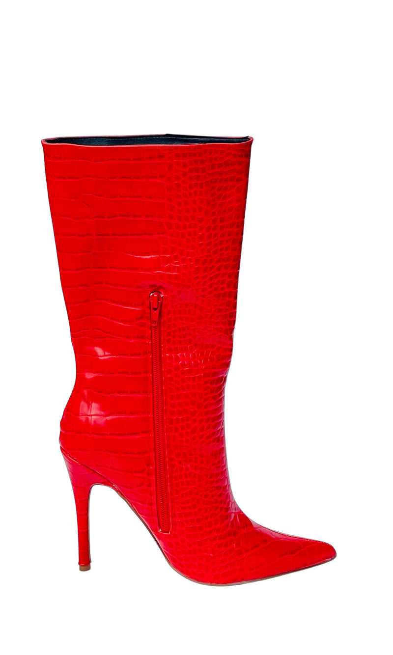 Red red croc stiletto boots