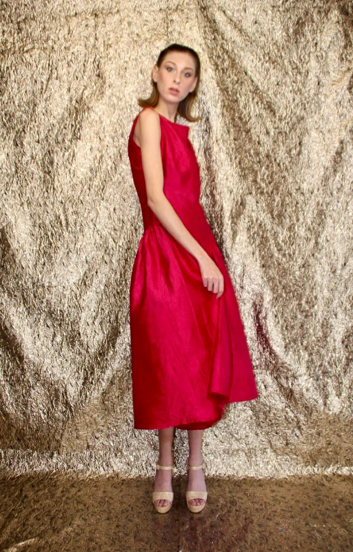 Rent vintage cherry red cocktail prom dress with dropped waist