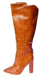 Rent tan croc knee high boots