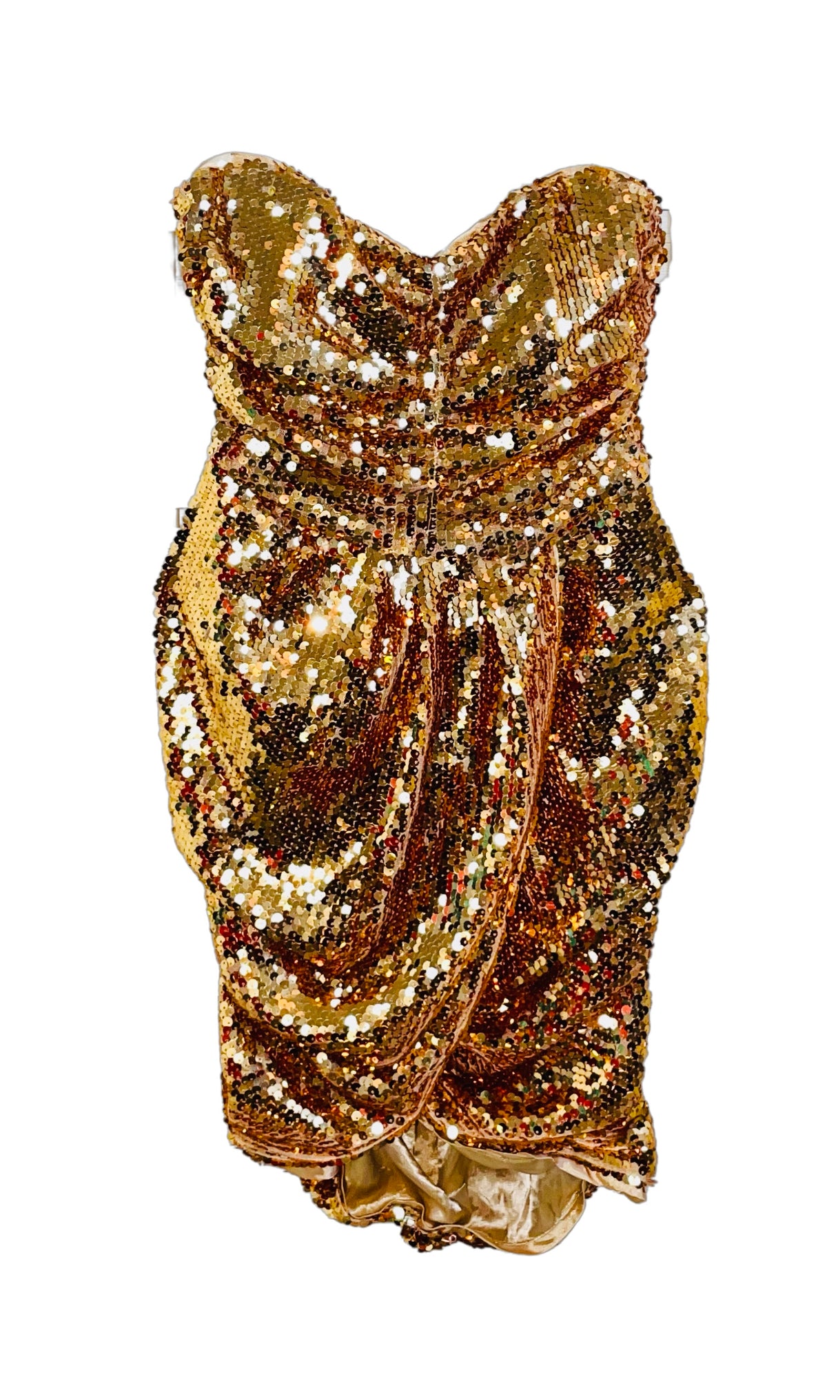 RENT Petite Vintage Gold Sequin Strapless Micro Dress