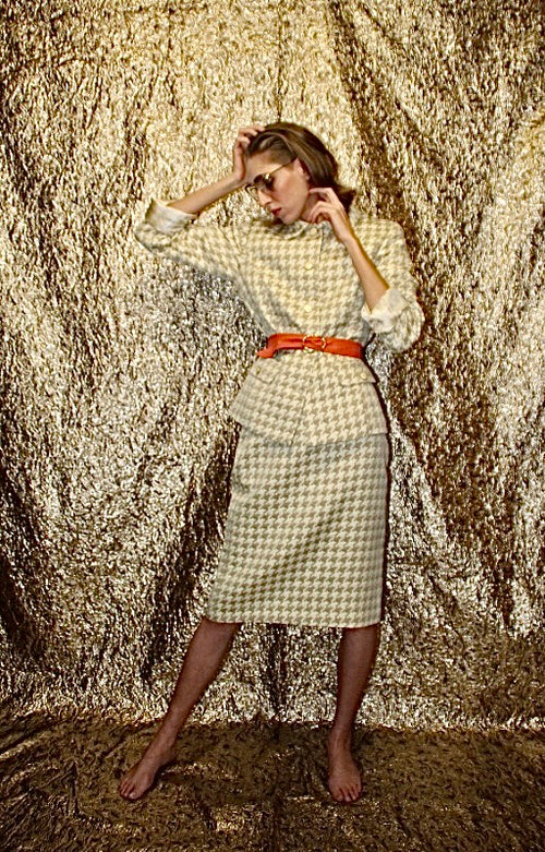 Vintage Cream Houndstooth Skirt Set