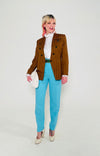 Rent Vintage turquoise trouser look  Vintage Trousers  Vintage high neck ivory blouse  Vintage Brown Pin striped Blazer